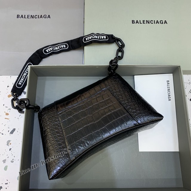 Balenciaga專櫃新品速遞Downtown鏈條單肩包 巴黎世家大號鱷魚黑色黑扣經典Hourglass包 fyj1352